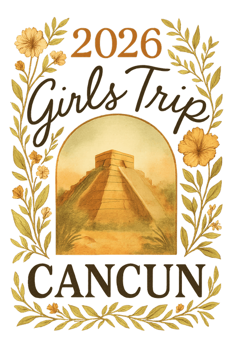 Boho Floral Cancun girls trip shirt design featuring its turquoise Caribbean coastline
