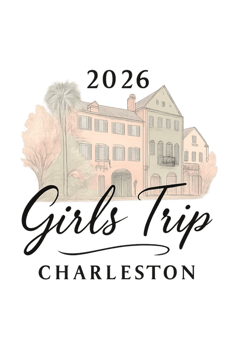 Elegant Sketch Charleston girls trip shirt design featuring its pastel Rainbow Row
