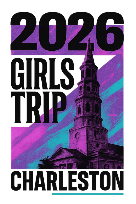 Streetwear Charleston girls trip shirt design featuring its pastel Rainbow Row