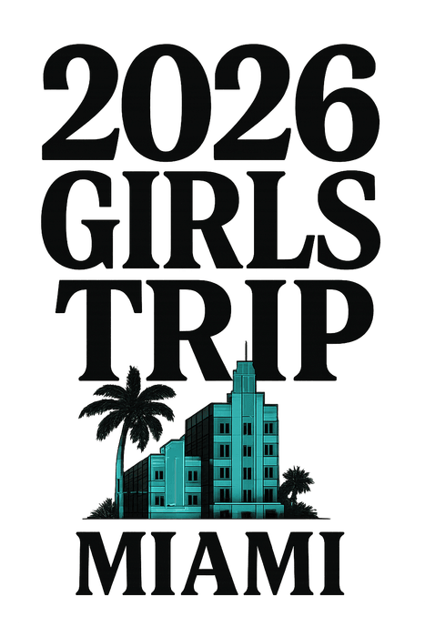 Bold Typography Miami girls trip shirt design featuring the South Beach lifeguard towers