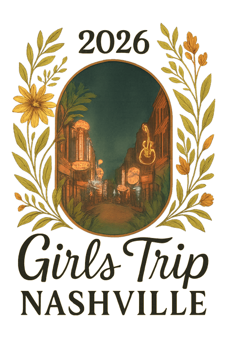 Boho Floral Nashville girls trip shirt design on a white tee