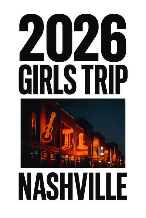 Bold Typography Nashville girls trip shirt design on a white tee