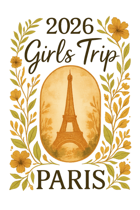 Boho Floral Paris girls trip shirt design featuring the Eiffel Tower