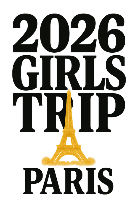 Bold Typography Paris girls trip shirt design featuring the Eiffel Tower