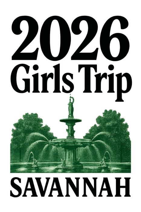 Bold Typography Savannah girls trip shirt design featuring its oak-lined historic squares