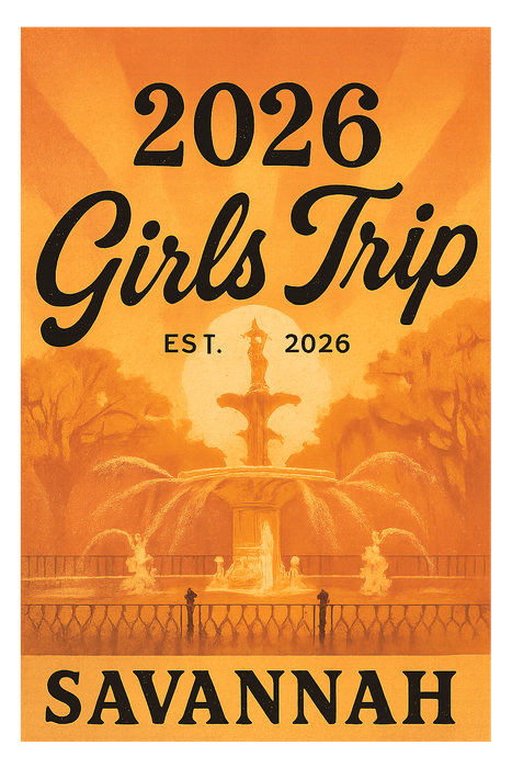Vintage Postcard Savannah girls trip shirt design featuring its oak-lined historic squares
