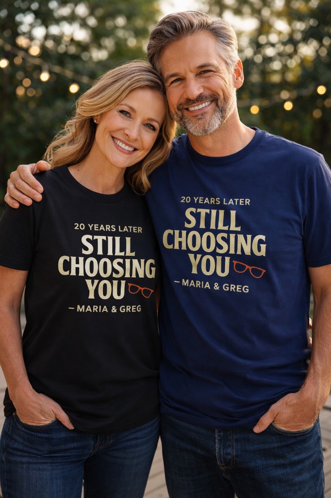 Custom anniversary caricature shirt of a couple