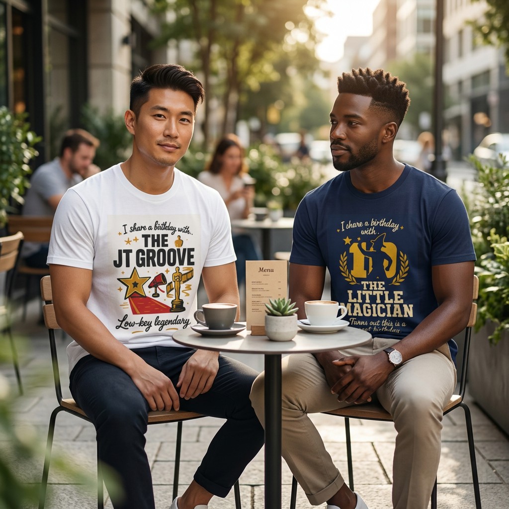 Couple wearing custom shirts